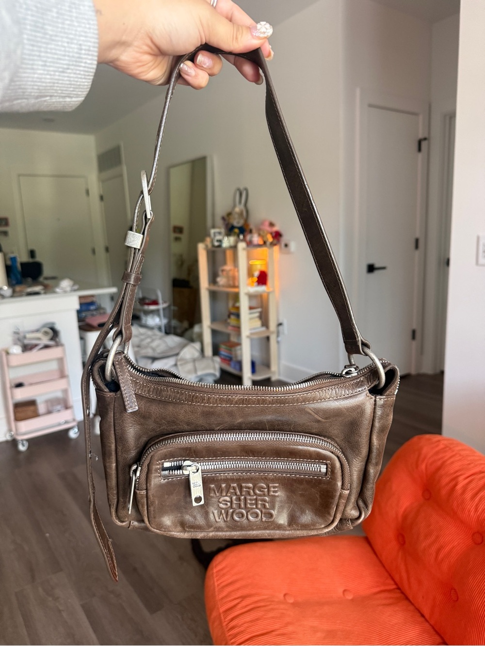 MARGESHERWOOD Outpocket Mini Brown Leather Shoulder Bag